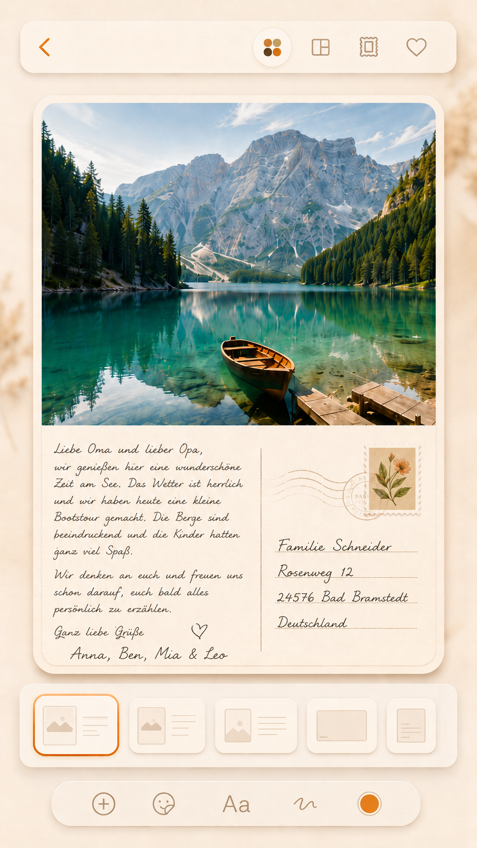App screen write greeting