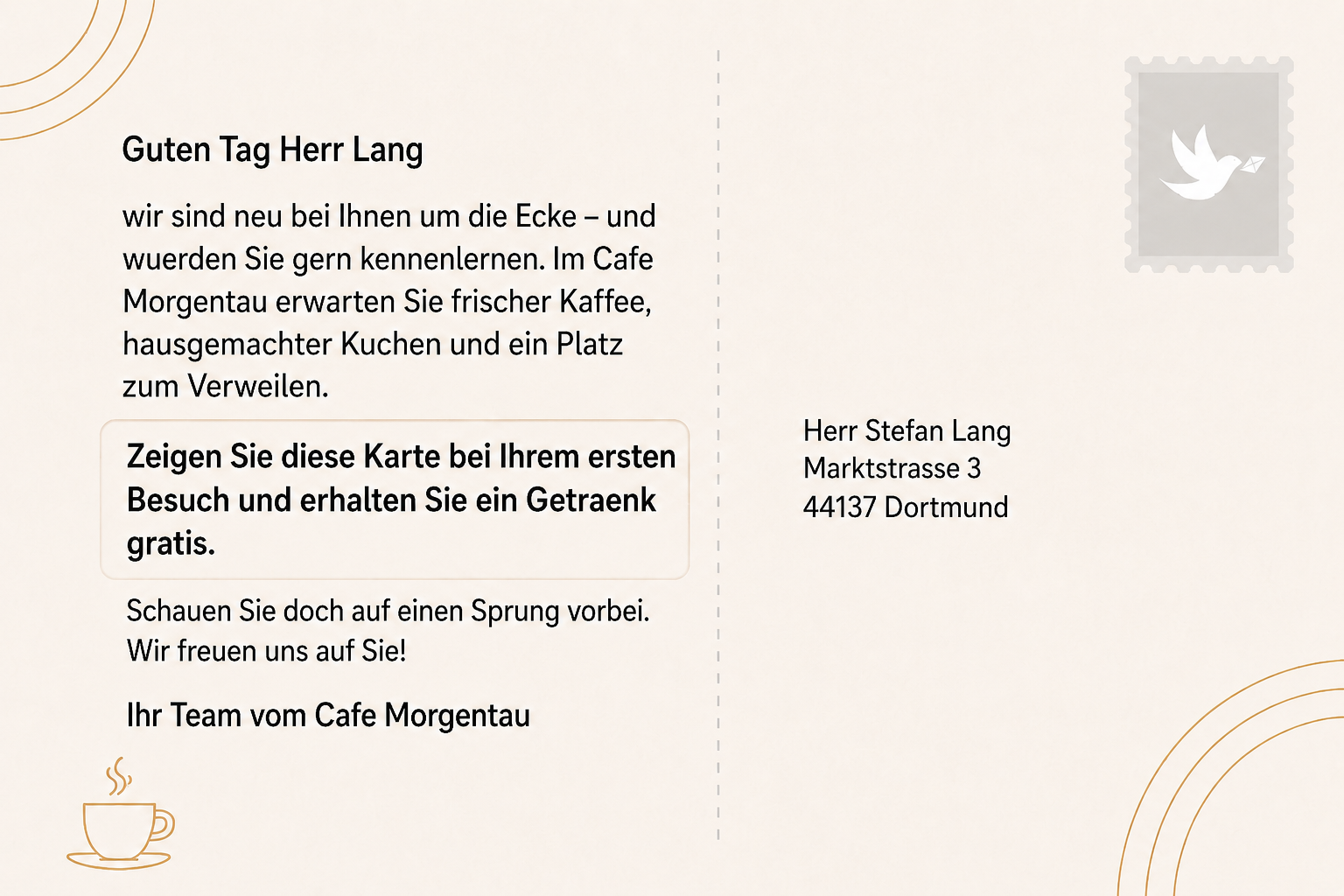 Postkarten-Rückseite Lokales & Regionales Marketing
