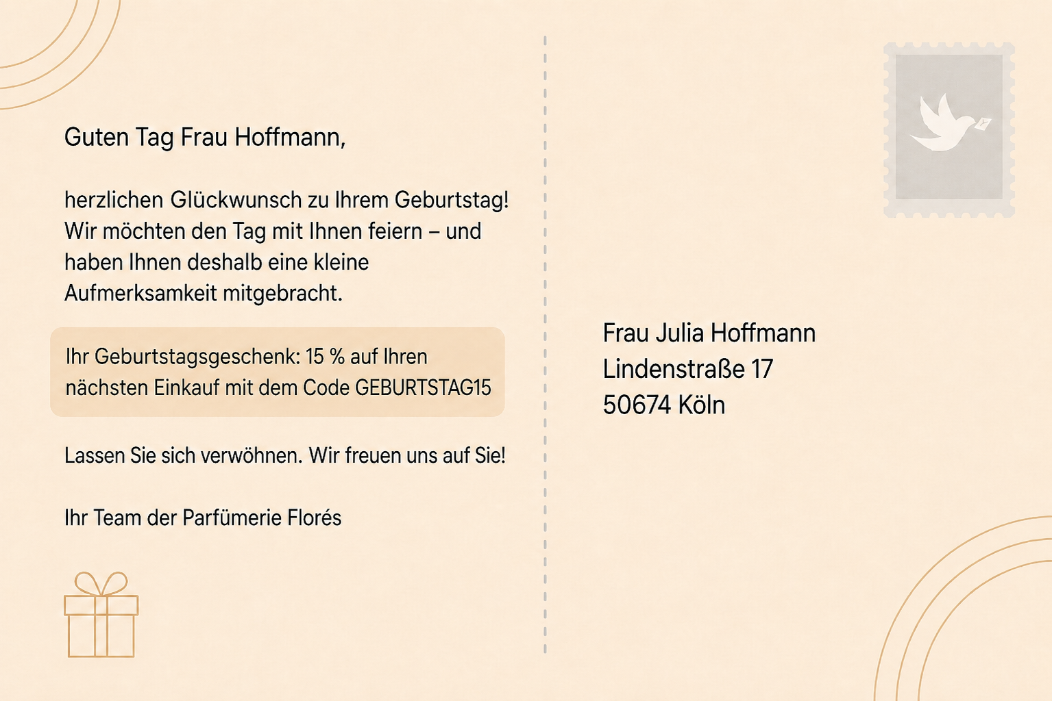 Postkarten-Rückseite Trigger-basiertes Mailing